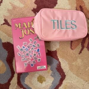 Mah Jong tiles new in box pink tiles embroidered case bag carrying zipper